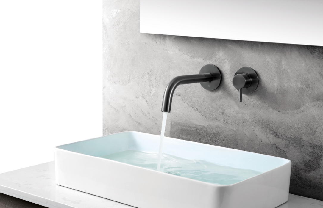 JTP VOS Single Lever Designer Handle Wall Mounted Basin Mixer with Spout 150mm - Select Colour