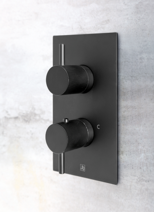 JTP VOS Noir Matt Black Thermostatic Concealed 2 Outlet Shower Valve - Select Design