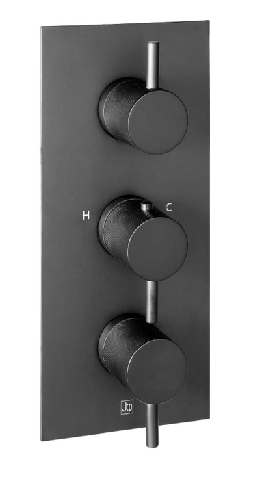 JTP VOS Noir Matt Black Vertical Thermostatic Concealed 2 Outlet Shower Valve - Select Design
