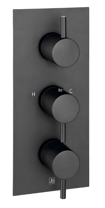 JTP VOS Noir Matt Black Vertical Thermostatic Concealed 2 Outlet Shower Valve - Select Design
