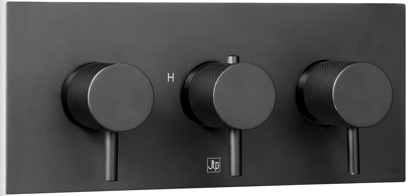 JTP VOS Noir Matt Black Horizontal Thermostatic Concealed 2 Outlet Shower Valve - Select Design