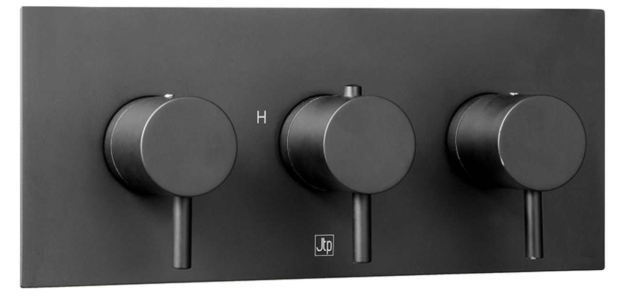 JTP VOS Noir Matt Black Horizontal Thermostatic Concealed 2 Outlet Shower Valve - Select Design