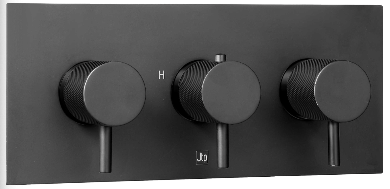 JTP VOS Noir Matt Black Horizontal Thermostatic Concealed 3 Outlet Shower Valve - Select Design
