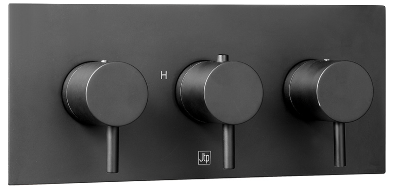 JTP VOS Noir Matt Black Horizontal Thermostatic Concealed 3 Outlet Shower Valve - Select Design
