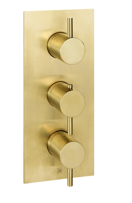 JTP VOS Brushed Brass Vertical Thermostatic Concealed 2 Outlet Shower Valve - Select Design