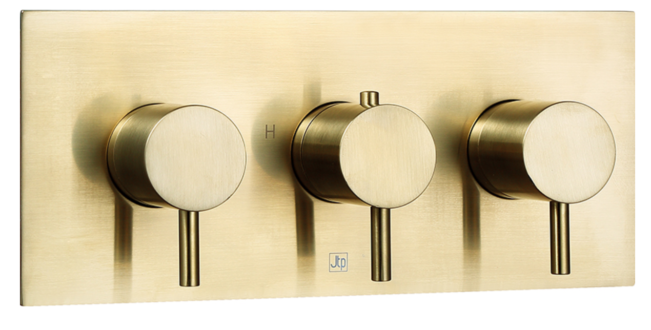 JTP VOS Brushed Brass Horizontal Thermostatic Concealed 2 Outlet Shower Valve - Select Design