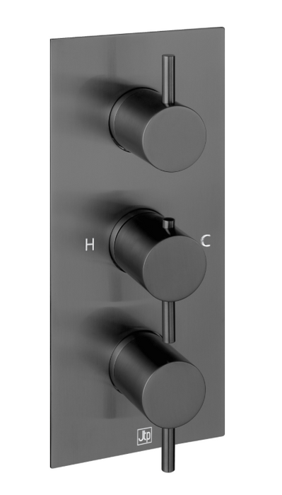 JTP VOS Brushed Black Vertical Thermostatic Concealed 2 Outlet Shower Valve - Select Design
