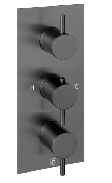 JTP VOS Brushed Black Vertical Thermostatic Concealed 3 Outlet Shower Valve - Select Design