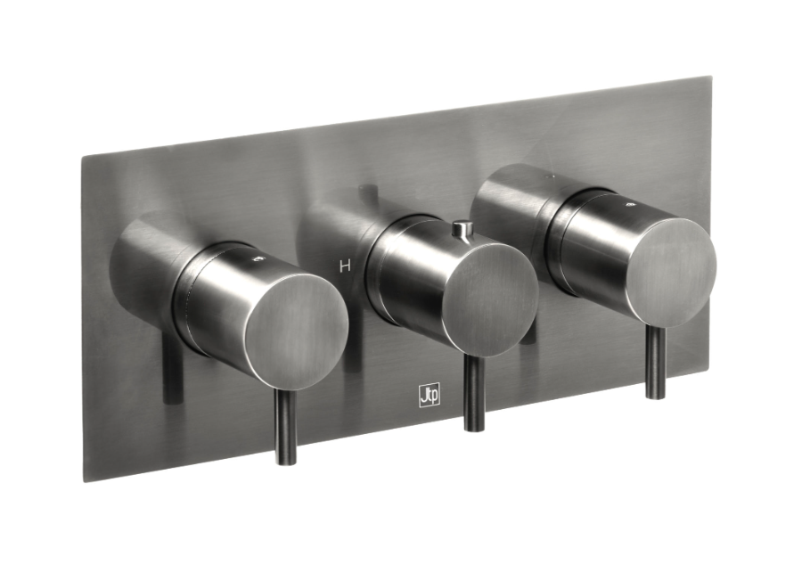 JTP VOS Horizontal Brushed Black Thermostatic Concealed 2 Outlet Shower Valve - Select Design