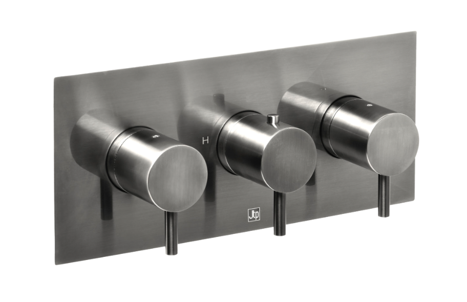 JTP VOS Horizontal Brushed Black Thermostatic Concealed 3 Outlet Shower Valve - Select Design
