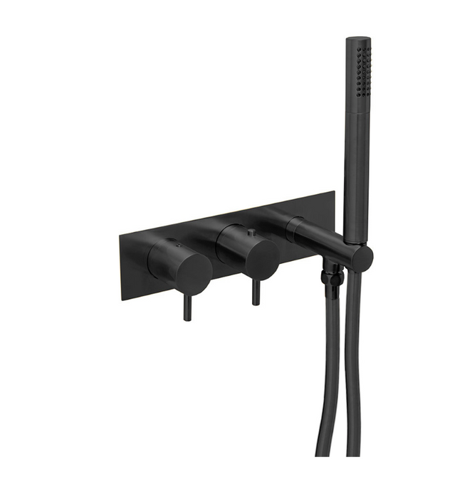 JTP VOS Noir Matt Black Thermostatic Concealed 2 Outlet Shower Valve + Handset
