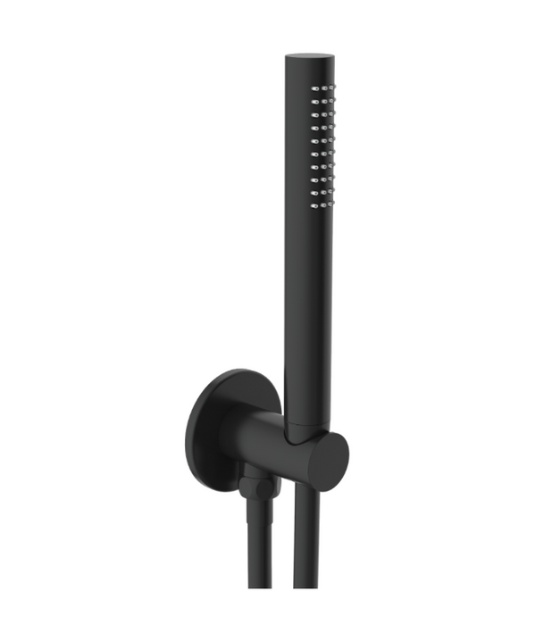 JTP VOS Noir Matt Black Round Water Outlet with Holder Plastic Hose Slim Hand Shower