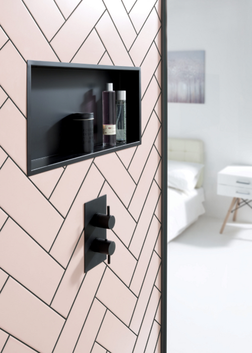 JTP VOS Noir Matt Black Shower Niche 300 x 600