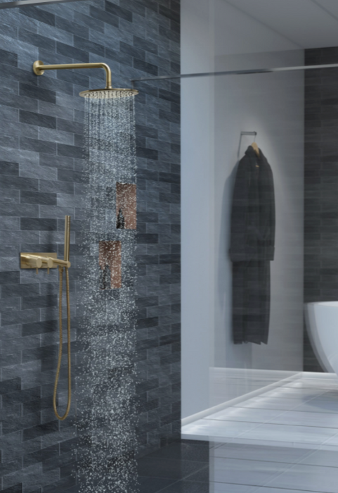 JTP VOS Brushed Brass Overhead Shower - Select Size