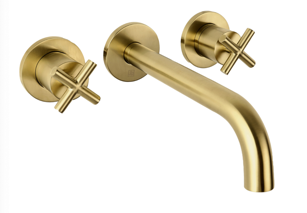 JTP Solex Brushed Brass 3 Hole Wall Mounted Basin Mixer