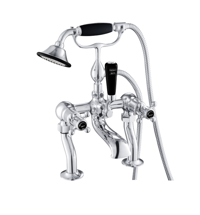 JTP Grosvenor Black Edition Cross Deck Mounted Bath Shower Mixer with Kit