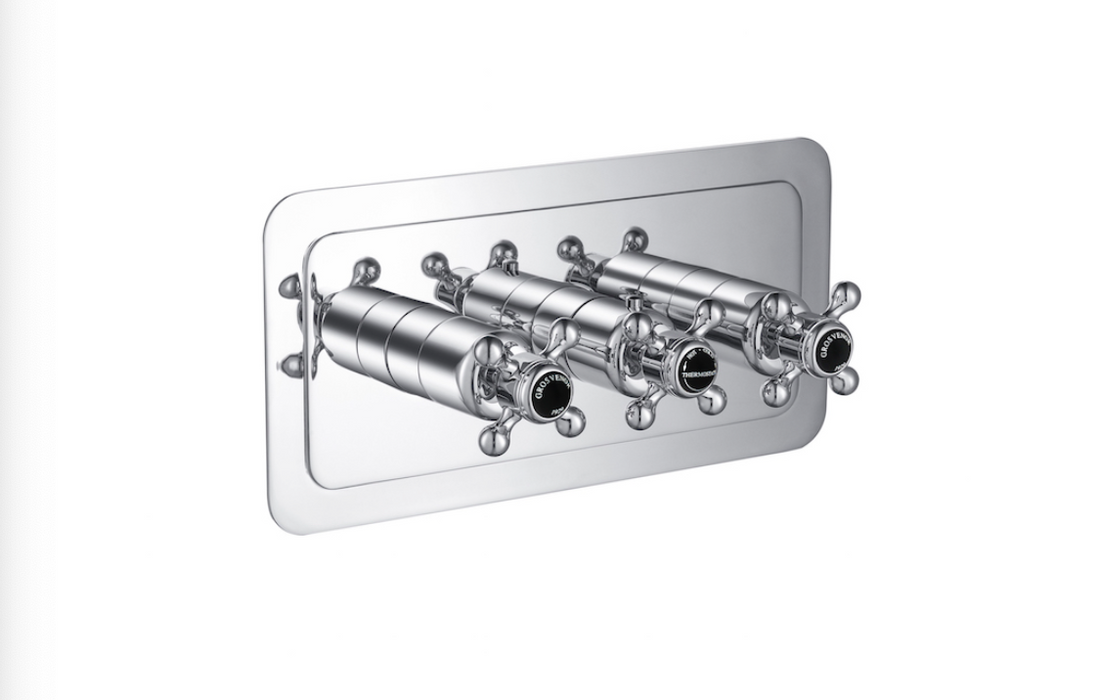 JTP Grosvenor Black Edition Cross Horizontal Thermostatic Outlet Shower Valve - Select Outlet
