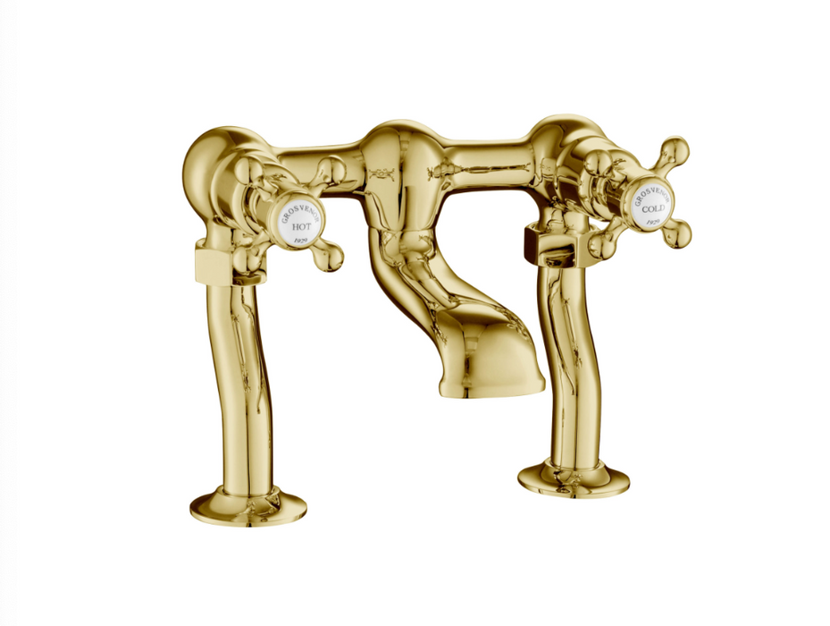 JTP Grosvenor Cross Antique Brass Edition Deck Mounted Bath Filler