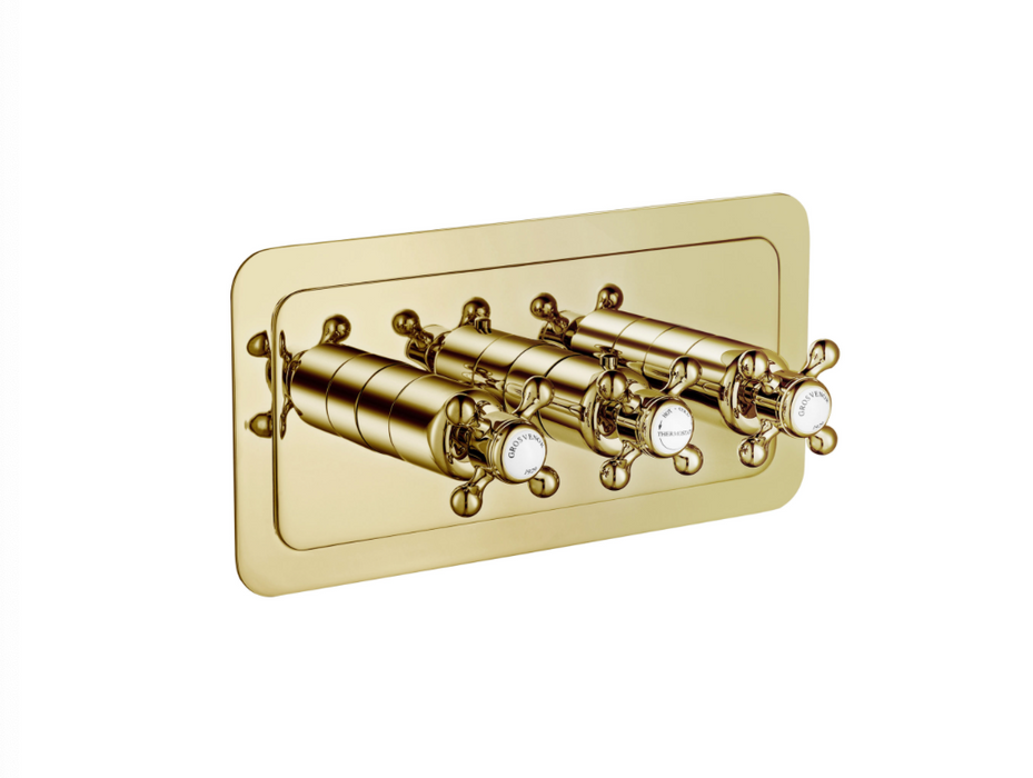 JTP Grosvenor Cross Antique Brass Edition Horizontal Thermostatic Outlet Shower Valve - Select Outlet