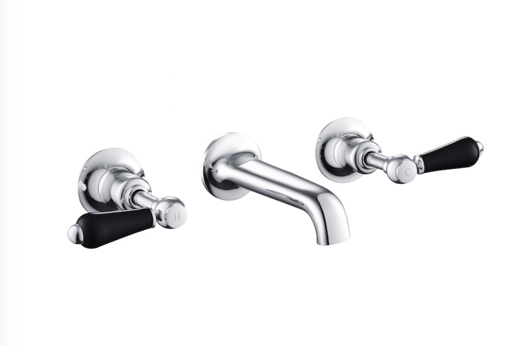 JTP Grosvenor Lever Black Edition Wall Mounted 3 Hole Basin Mixer