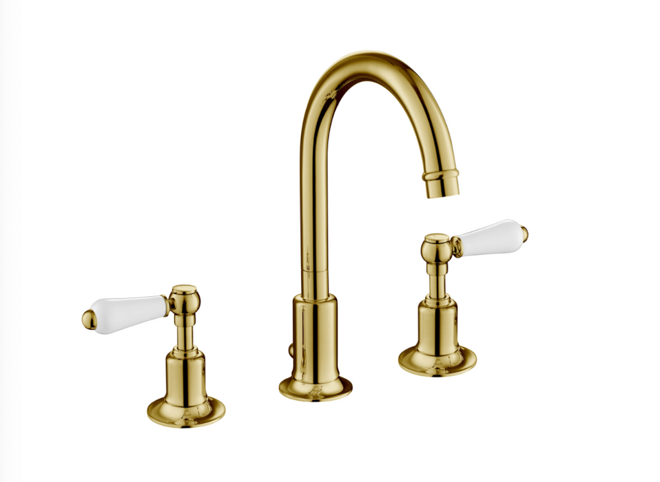 JTP Grosvenor Lever Antique Brass Edition 3 Hole Basin Mixer