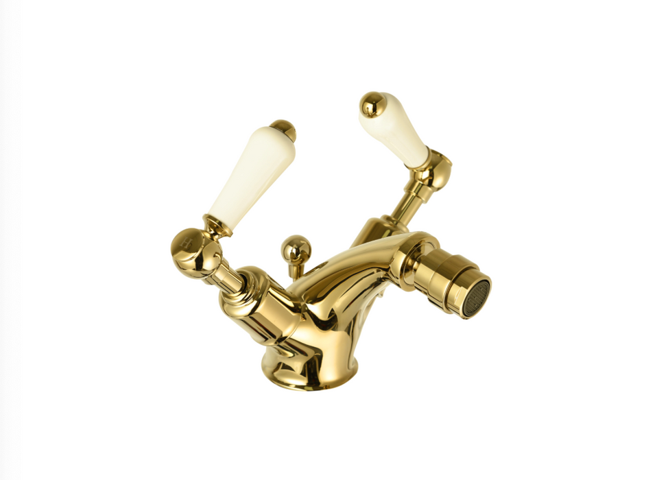 JTP Grosvenor Lever Antique Brass Edition Bidet Mixer with Pop Up Waste