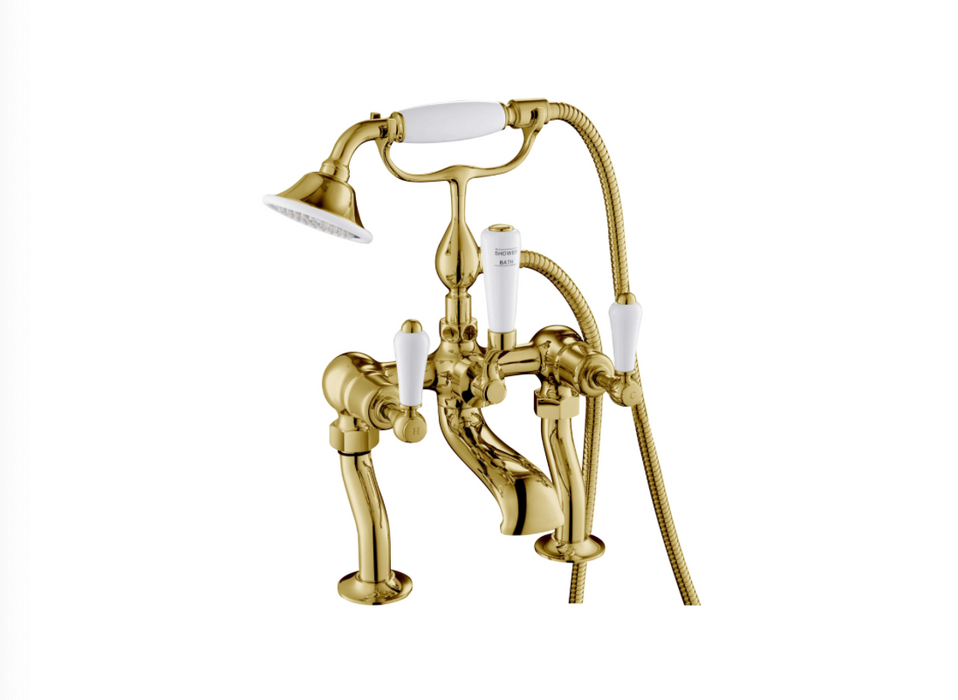 JTP Grosvenor Lever Antique Brass Edition Deck Mounted Bath Shower Mixer with Kit