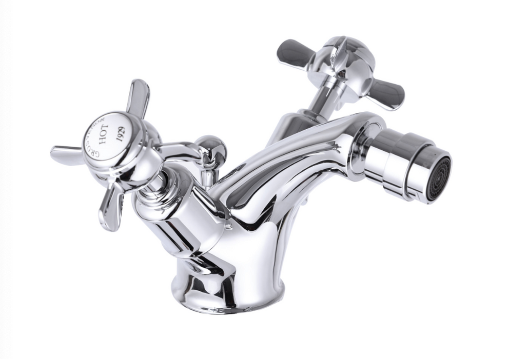 Grosvenor Pinch Chrome Bidet Mixer with Pop Up Waste