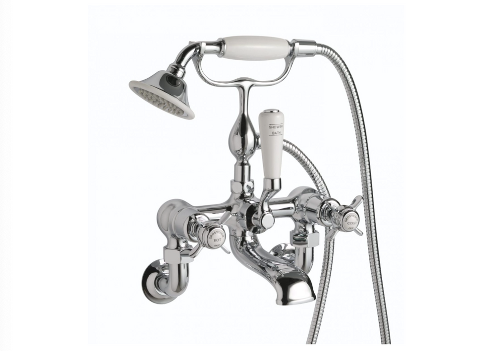 Grosvenor Pinch Chrome Wall Mounted Bath Shower Mixer with kit
