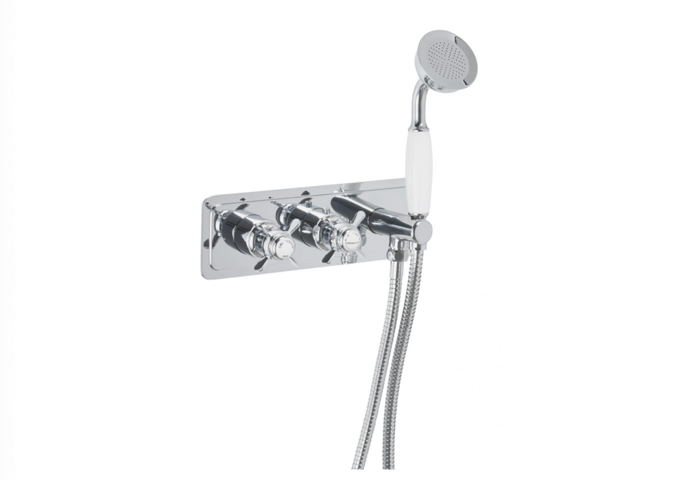 JTP Grosvenor Pinch Chrome Thermostatic Concealed 2 Outlet Valve + Handset