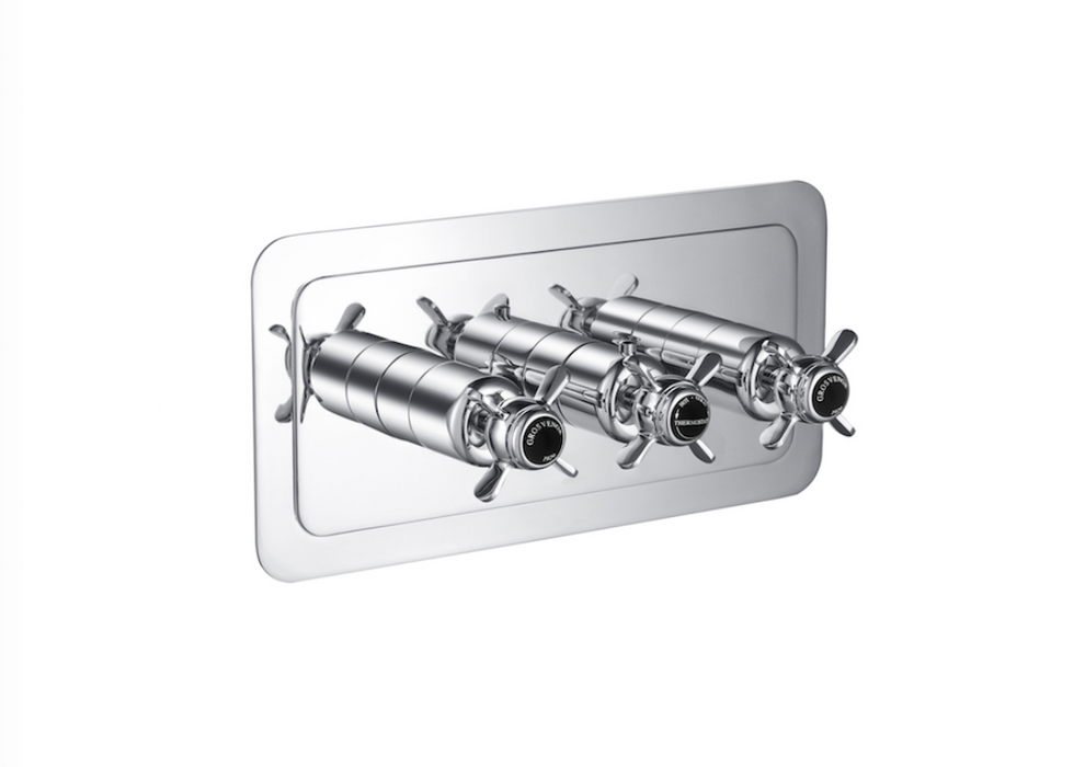 JTP Grosvenor Pinch Black Edition Chrome Horizontal Thermostatic Concealed Outlet Shower Valve - Select Outlet