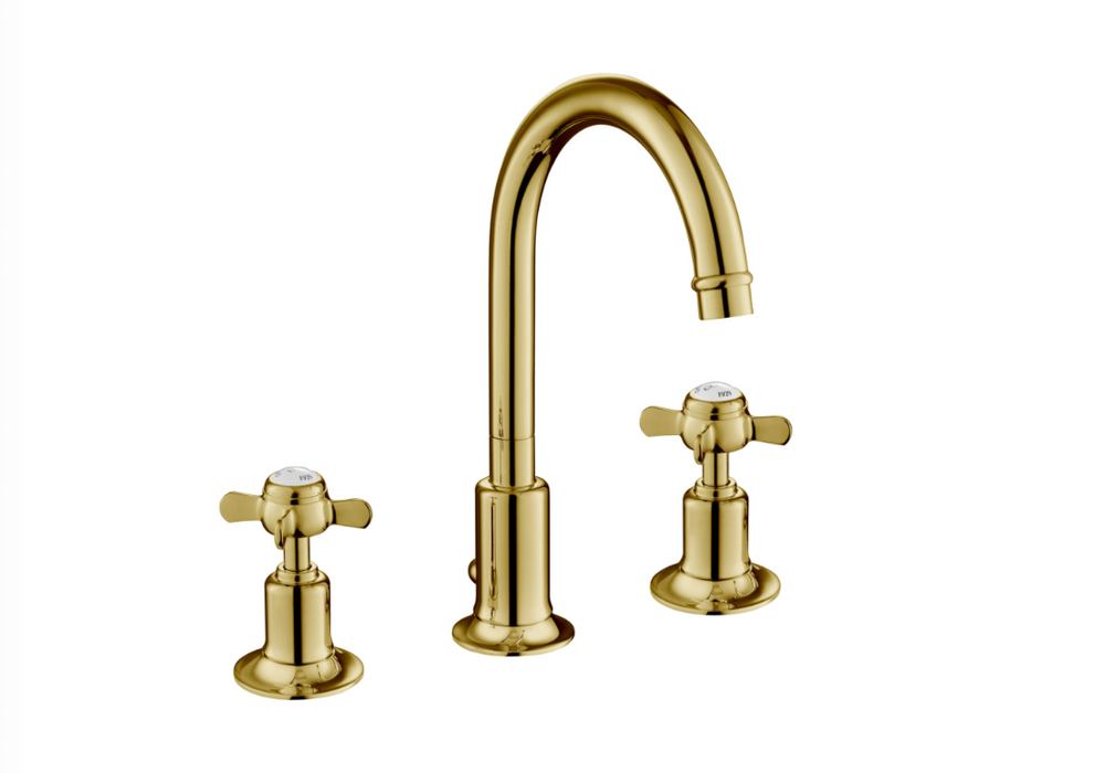 JTP Grosvenor Pinch Antique Brass Edition 3 Hole Basin Mixer