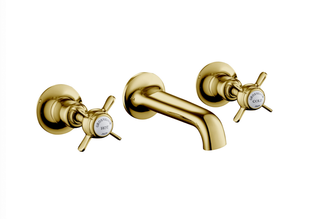 JTP Grosvenor Pinch Antique Brass Edition Wall Mounted 3 Hole Basin Mixer