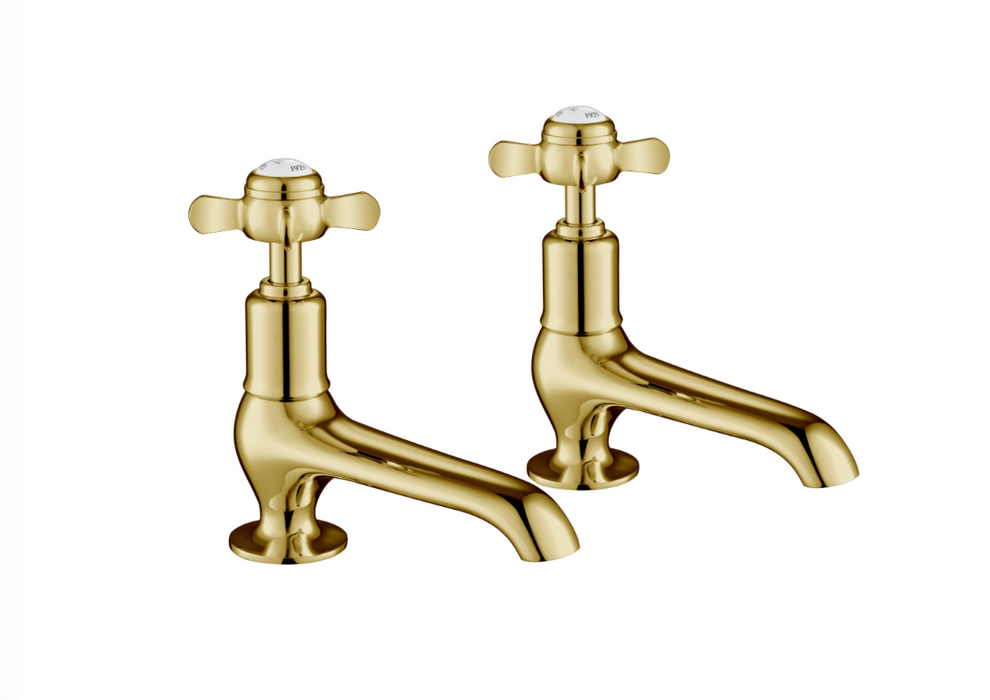 JTP Grosvenor Pinch Antique Brass Edition Long Nose Basin Taps