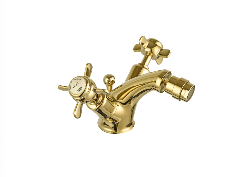 JTP Grosvenor Pinch Antique Brass Edition Bidet Mixer with Pop Up Waste