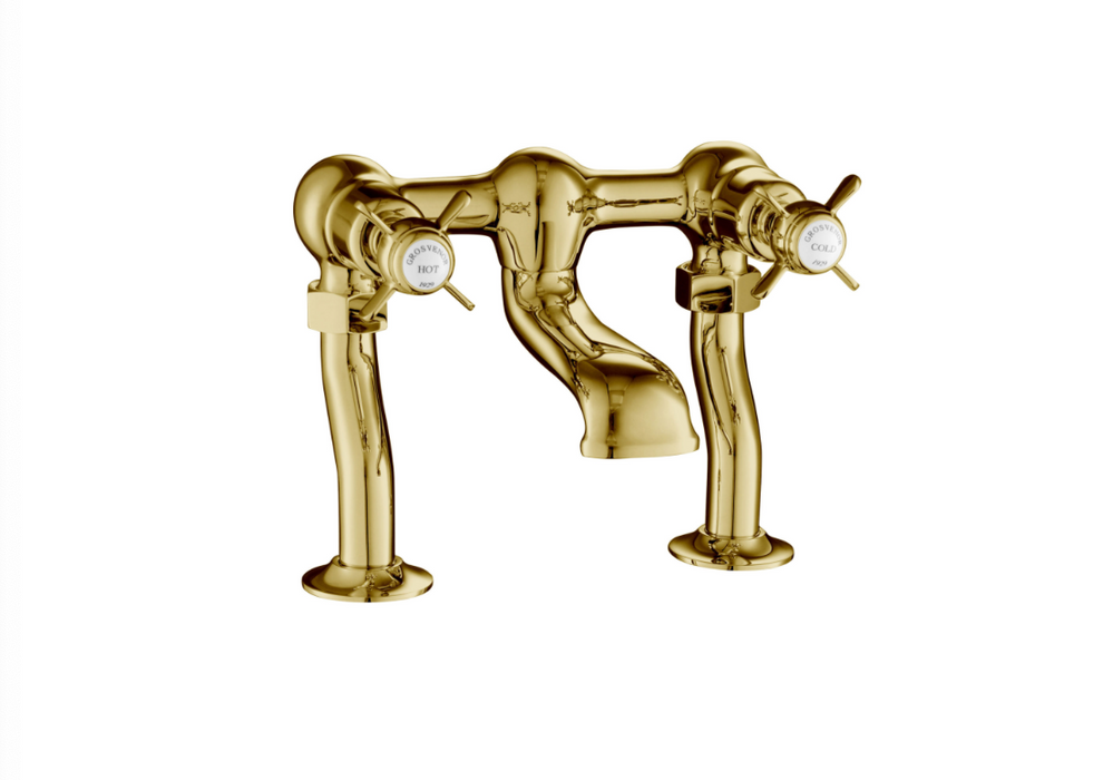 JTP Grosvenor Pinch Antique Brass Edition Deck Mounted Bath Filler