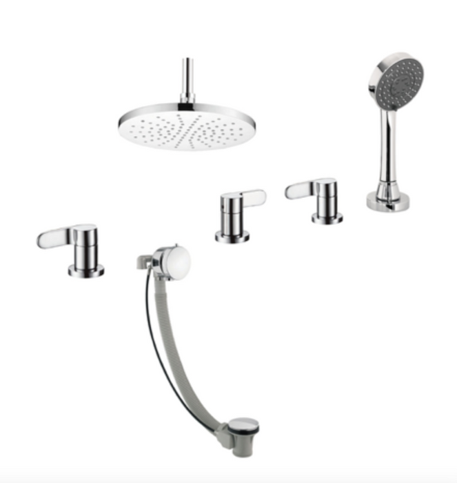 JTP Vue Chrome 4 Hole Bath Shower Mixer with Bath Filler