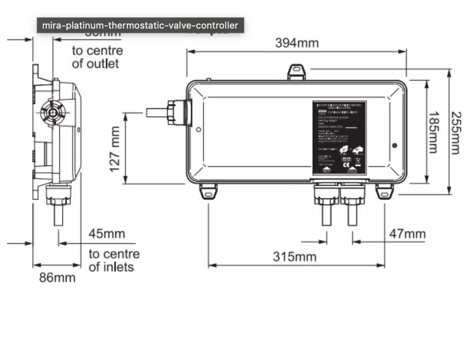 Mira Shower Platinum Thermostatic Valve/Controller Only - Pumped