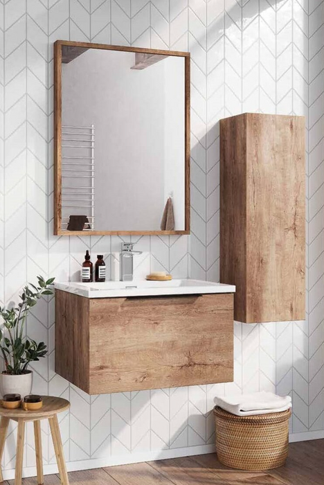 Ambience 800 Grey Oak LED Wall Hung Vanity with Grey Basin