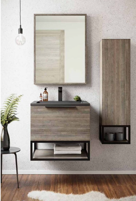 Ambience 800 Rustic Oak LED Wall Hung Vanity with White Basin