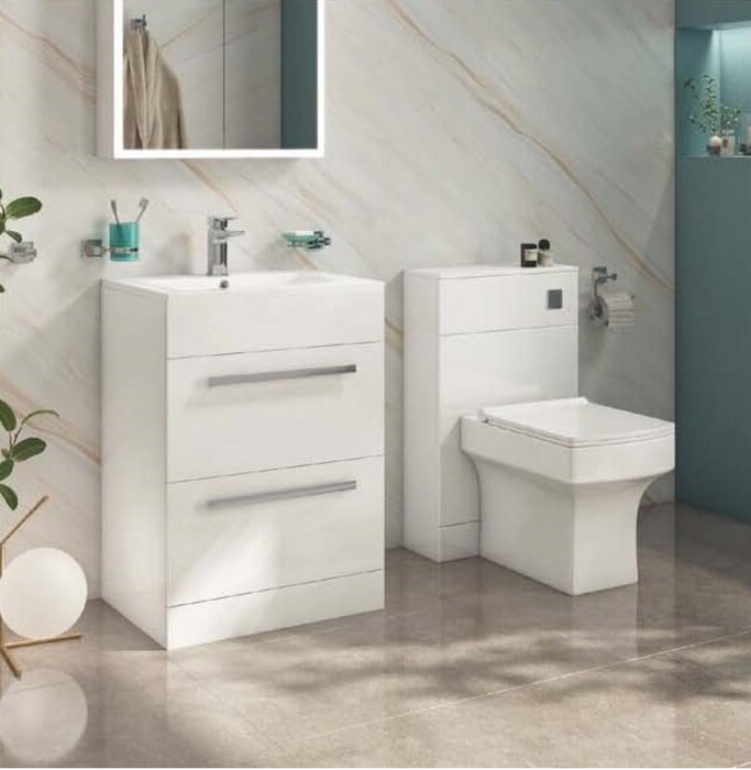 LILI White 600 2 Drawer Vanity Unit with Basin