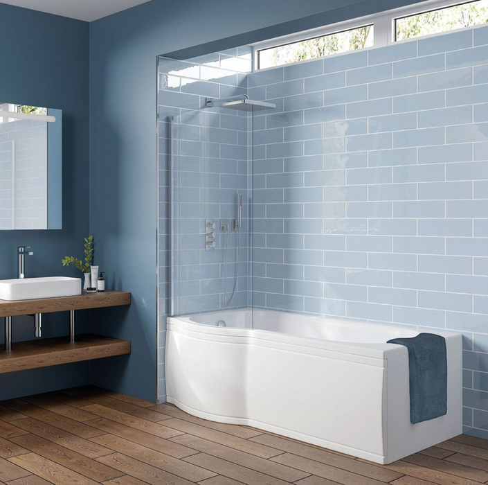P Shape Acrylic Shower Bath with Front Panel & Shower Screen LH 1700 x 850mm