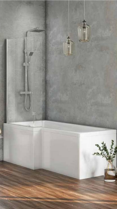 L Shape Acrylic Shower Bath with Front Panel & Shower Screen LH 1700 x 850mm