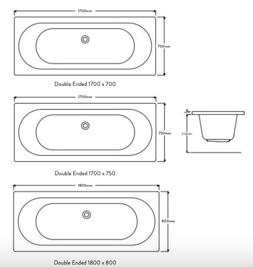 Round Double Ended Acrylic Bath 1800 x 800mm