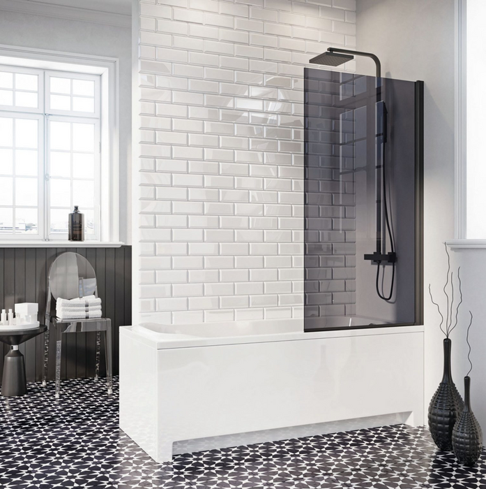 S6 Noir Mono Square Edge 6mm Thick Bath Screen 1400 x 800