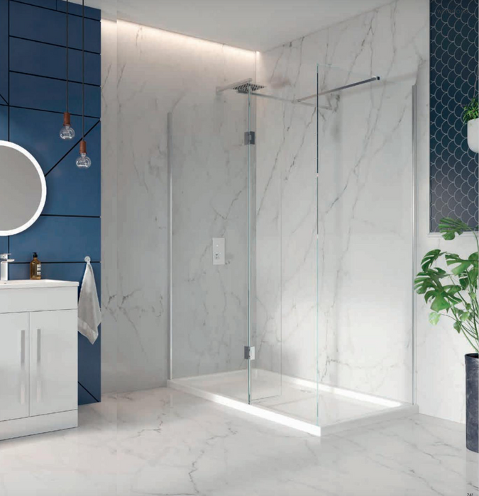S8 Chrome Wetroom Panel 800mm with 275mm Return Screen
