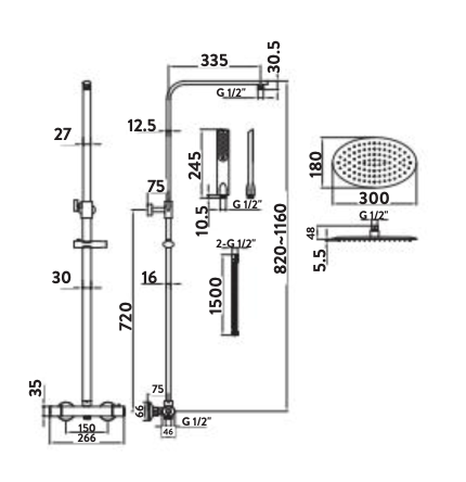 Marco Chrome Oval Rigid Riser Shower Kit