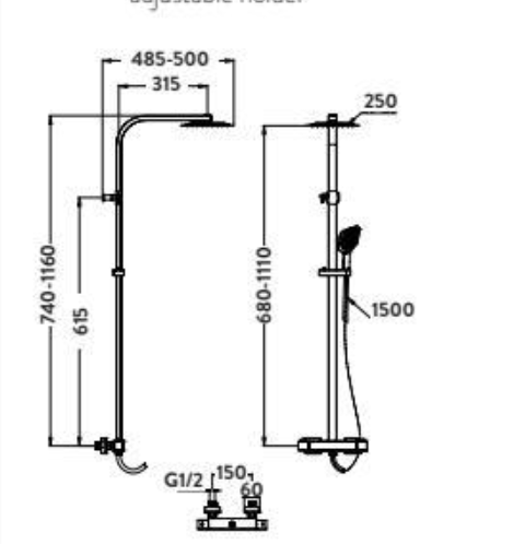 Heiler Chrome Square Cool Touch Rigid Riser Shower Kit