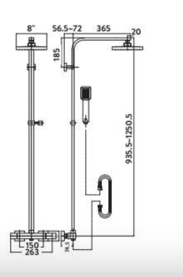 Lunar Chrome Square Rigid Riser Shower Kit