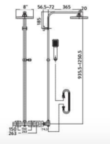 Lunar Noir Black Square Rigid Riser Shower Kit